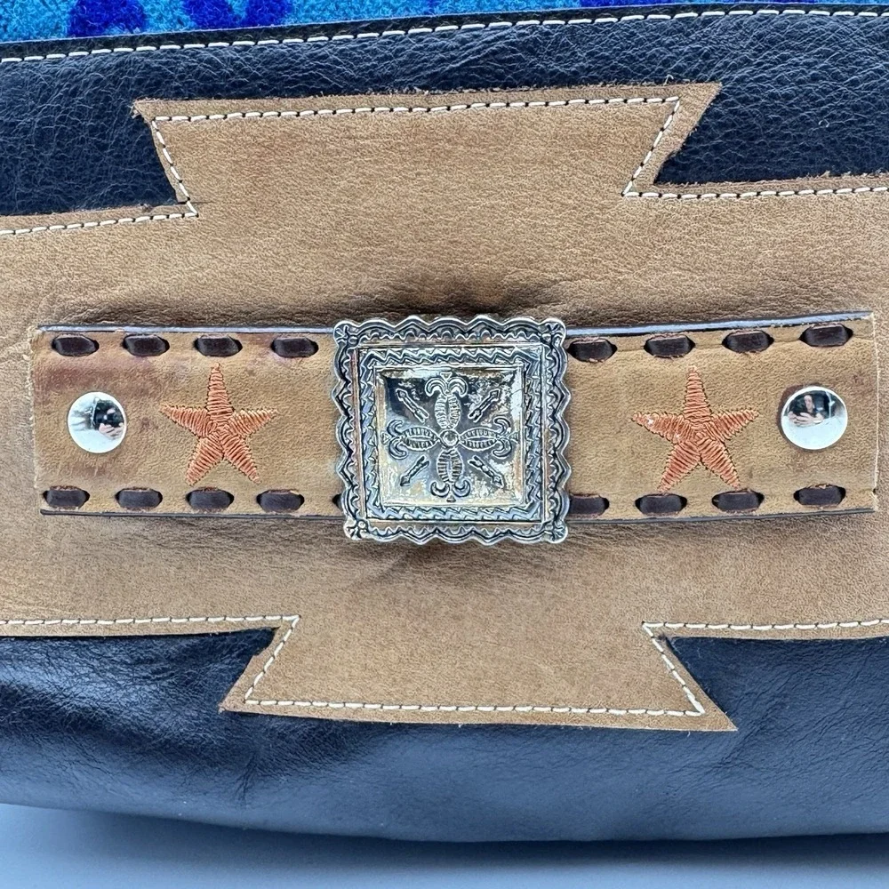 Custom Pendleton Upcycled Leather & Wool Nan-Made Pecos Hobo Crossbody Tote‎ Bag